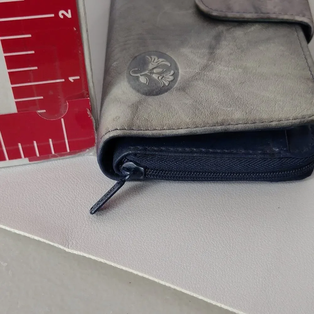 Buxton Top Grain Cowhide Leather Wallet Women's Blue Grey Floral Snap *FLAWED*
